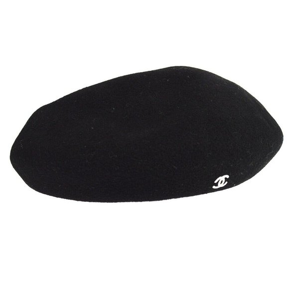 Authentic CHANEL CC Logos Hat Beret Black White Women\'s Accessories main image 4